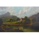 ALFRED WALTER WILLIAMS oil on canvas - Lledr Valley with riverside cottage and Moel Siabod,