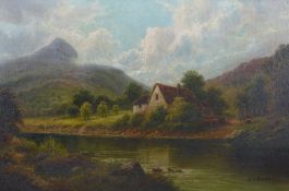 ALFRED WALTER WILLIAMS oil on canvas - Lledr Valley with riverside cottage and Moel Siabod,