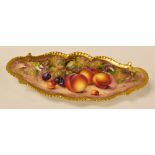 ROYAL WORCESTER FRUIT DECORATED PEN-DISH BY JOHN FREEMAN of lobed oval form with gilded gadrooned