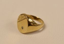 GENTS LARGE OVAL 9ct SIGNET RING set with a single diamond, 6.6gms