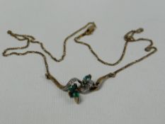 9ct GOLD DIAMOND AND EMERALD NECKLACE, 3gms