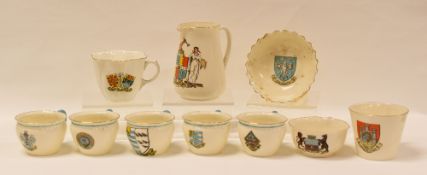 A PARCEL OF W.H.GOSS CRESTED CHINA, nine items in total together with one crested china cup (not