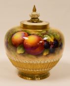 ROYAL WORCESTER COVERED VASE PAINTED WITH FRUIT BY EDWARD TOWNSEND includes peaches, black berries
