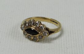 9ct GOLD SAPPHIRE AND DIAMOND RING, 1.99gms