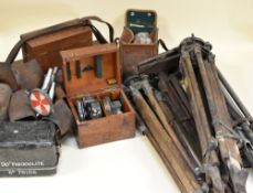 LARGE COLLECTION OF EX-NATIONAL COAL BOARD SURVEYING EQUIPMENT including a number of tripods for