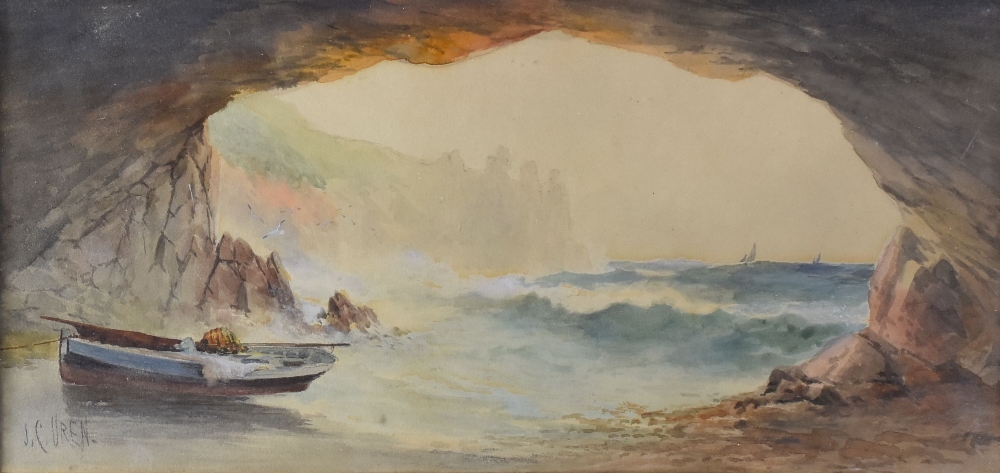 JOHN C UREN watercolours, a pair - Cornish coastal scenes, signed, 17 x 34cms