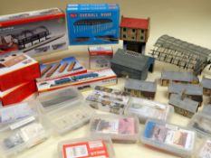 A LARGE COLLECTION OF MODEL RAILWAY BUILDINGS and accessories including stations, engine sheds,