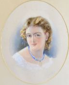 H. WHATLEY watercolour - oval head and shoulders portrait of young female, entitled verso 'Lady