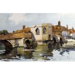EDWARD WESSON watercolour - ancient 'chapel' bridge, Cambridgeshire, entitled verso on The Mall