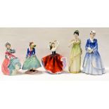 THREE ROYAL DOULTON FIGURINES AND TWO OTHERS, the Royal Doulton figures being 'Karen' HN2388, '