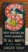 A LARGE ENAMEL ADVERTISING SIGN FOR 'SINGER SEWING MACHINES', circa 1900, 147 x 69cms