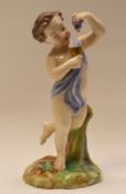 PAIR OF ROYAL WORCESTER CHERUB FIGURINES, partially robed in pink and blue respectively and one