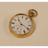 A GENTLEMAN'S 18k GOLD OPEN-FACE POCKET-WATCH with button-wind, white enamel dial with subsidiary
