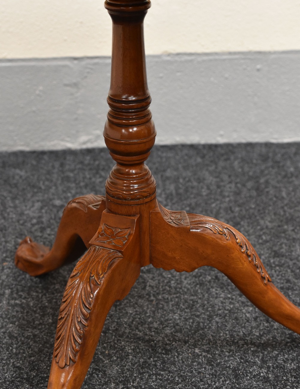 ORNATELY CARVED AND PIERCE REPRODUCTION TILTING TABLE with centre column tripod ball and claw - Image 3 of 3