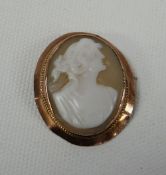 ANTIQUE 9ct GOLD CAMEO BROOCH, 3.9gms