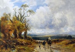 WILLIAM MANNERS watercolour - sheep being driven along a lane, entitled verso 'Near Kirkby', signed,