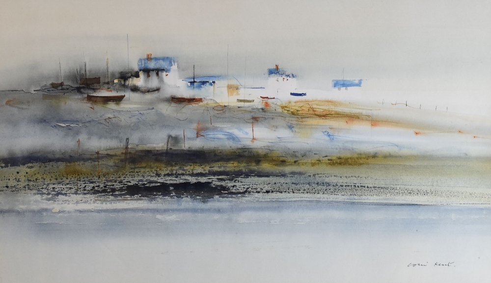 COLIN KENT watercolours - 1. farm building entitled verso 'The Barn', signed, 32 x 46cms 2. moored - Image 2 of 4