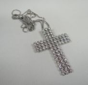 DIAMOND CROSS PENDANT ON AN 18ct WHITE GOLD FRANCO CHAIN composed of sixty-nine brilliant-cut