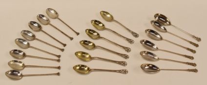 THREE SETS OF SILVER COFFEE-SPOONS in differing styles, 20 x spoons in total, 6.27ozs