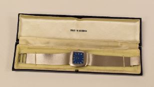 GENTS SILVER HALLMARKED 925 BRACELET WATCH with blue dial, manual movement, 61gms, in box