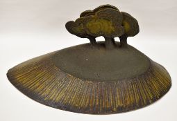 STUDIO POTTERY SCULPTURE BY TREVOR WARTON tortoise-shaped with three conjoining stylised trees to