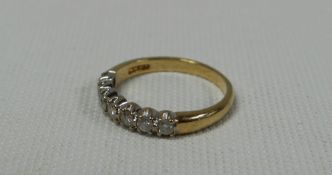 9ct GOLD SEVEN STONE DIAMOND HOOP RING, 2.4gms