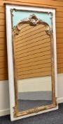 A LARGE GILT WOOD AND PAINTED WALL MIRROR with carving, 190 x 105 cms