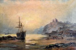 W. THORNTON oil on canvas - pair 1. unloading sail boat with figures on the shoreline and view