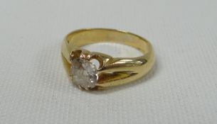 18ct GOLD SINGLE STONE DIAMOND RING (chip to diamond), 6.4gms