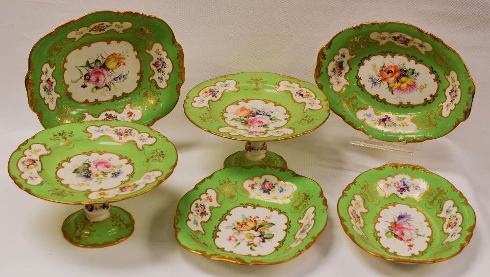 A ROYAL CROWN DERBY PART DESSERT-SERVICE DECORATED AND SIGNED BY ALBERT GREGORY, comprising pair