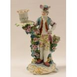 ATTRIBUTED TO DERBY PORCELAIN FIGURE OF A GARDENER standing on a scroll base with gilding