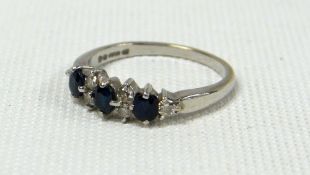 AN 18ct WHITE GOLD SAPPHIRE & DIAMOND HALF-HOOP ETERNITY RING, 2.8gms