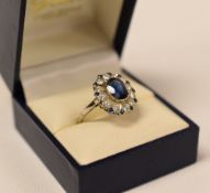 18ct ANTIQUE DIAMOND AND SAPPHIRE CLUSTER RING, 2.7gms (missing one sapphire)