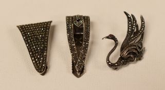 THREE VINTAGE MARCASITE BROOCHES
