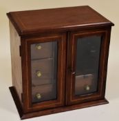 AN EDWARDIAN INLAID MAHOGANY AND GLASS SMOKERS CABINET, 33 x 33 cms