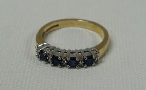 9ct SAPPHIRE AND DIAMOND BAND RING, 3,2gms