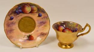 ROYAL WORCESTER CUP AND SAUCER PAINTED WITH FRUIT BY WILLIAM HALE both elements with peaches and