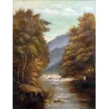 WILLIAM MELLOR oil on canvas, a pair - 1. river landscape with watering castle, inscribed verso '