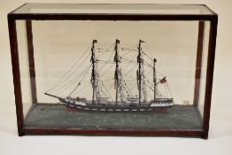 EARLY TWENTIETH CENTURY MODEL CLIPPER SHIP IN A GLASS CASE, case dimensions, 73 x 47cms