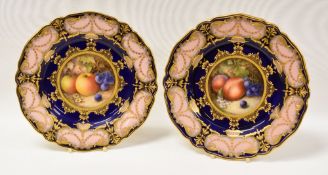 PAIR OF ROYAL WORCESTER FRUIT DECORATED PLATES BY RICHARD SEBRIGHT, each of alternate lobed form