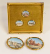 T DANIEL miniature paintings on panel - three ovals framed as one and a pair of ovals, 6.1cms long