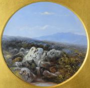 WILLIAM WIDGERY oil on card, circular format - landscape with stream, signed verso, 15cms diam