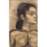 JOSEF HERMAN charcoal on paper - three quarter portrait of a woman looking sideways, 64 x 40cms (