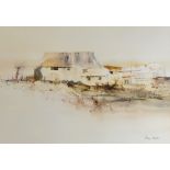 COLIN KENT watercolours - 1. farm building entitled verso 'The Barn', signed, 32 x 46cms 2. moored