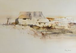 COLIN KENT watercolours - 1. farm building entitled verso 'The Barn', signed, 32 x 46cms 2. moored