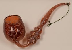 A NAILSEA-TYPE VICTORIAN CRANBERRY GLASS PIPE, 39cms