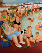 BERYL COOK print - outdoor swimming pool scene, signed, 50 x 40cms