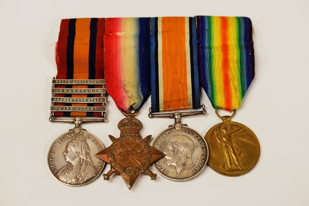 FIRST WORLD WAR MEDAL GROUP INCLUDING SOUTH AFRICA WITH FOUR BARS, to Pte J Lumley, Surrey