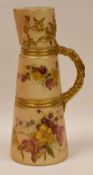 ROYAL WORCESTER BLUSH JUG tapered with gilded twig handle and painted with wild-flowers, dated 1901,