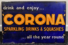 VINTAGE ENAMEL ADVERTISING SIGN FOR CORONA sparkling drinks and squashes, 51 x 66 cms